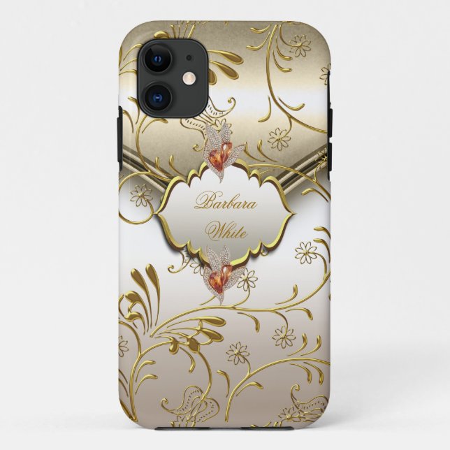 Coques Case-Mate iPhone Elégant Damask Caramel Crème Beige Or Ambre (Dos)