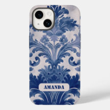 Élégant damassé Bleu toile de jouy monogramme