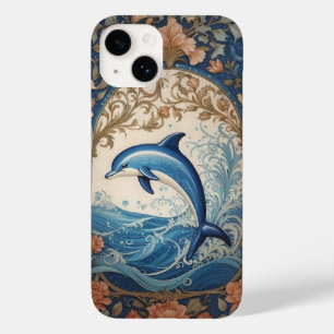 Coque Pour iPhone 14 Élégant dauphin de saut William Morris inspiré