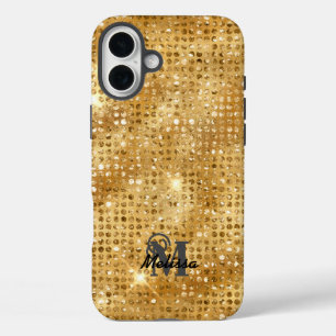 Coques iPhone 16 Plus Élégant Diamant Or Monogramme Motif Vernis