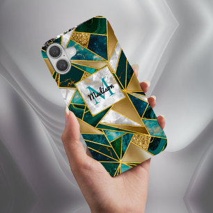 Coques iPhone 16 Elégant faux or turquoise géométrique