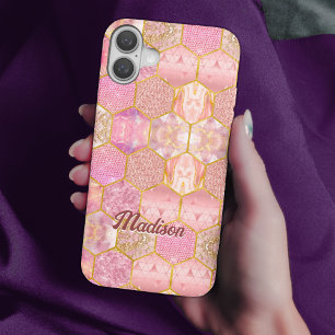 Coques iPhone 16 Elégant faux Parties scintillant rose or géométriq