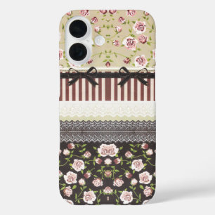 Coques iPhone 16 Élégant féminin blanc dentelle et roses roses Case