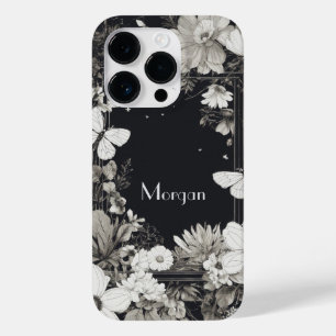 Coque Pour iPhone 14 Pro Élégant Fleur sauvage blanc et noir