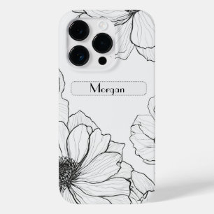 Coque Pour iPhone 14 Pro Élégant Fleur sauvage blanc et noir