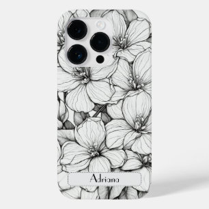 Coque Pour iPhone 14 Pro Élégant Fleur sauvage blanc et noir Coque-Mate