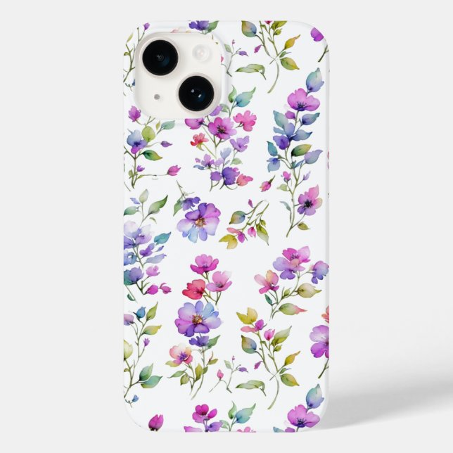 Coques Case-Mate iPhone Élégant fleurs sauvages d'aquarelle rose violet (Verso)