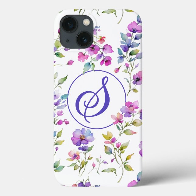Coques Case-Mate iPhone Élégant fleurs sauvages d'aquarelle rose violet (Verso)