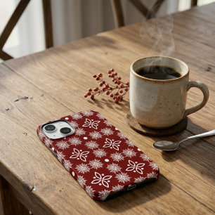 Coque Pour iPhone 15 Élégant flocon de neige damassé floral bordeaux