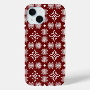 Coque Pour iPhone 15 Élégant flocon de neige damassé floral bordeaux