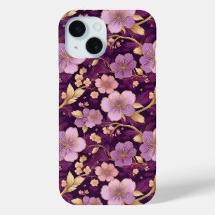 Coque Pour iPhone 15 Élégant floral asiatique violet