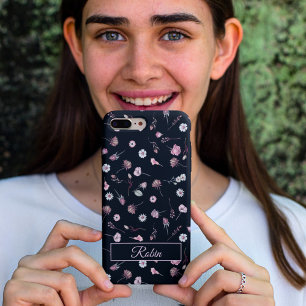 Coque Pour iPhone 15 Élégant floral noir personnalisé
