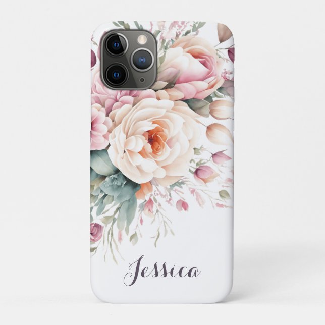 Coques Case-Mate iPhone Élégant Floral Nom personnalisé moderne (Dos)