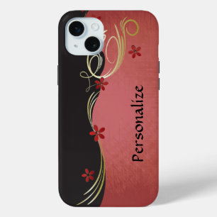 Coque iPhone 15 Mini Élégant floral Vintage Rouge