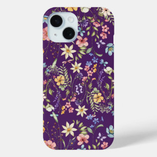 Coque Pour iPhone 15 Élégant floral violet personnalisé