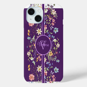 Coque Pour iPhone 15 Élégant Floral Violet Personnalisé