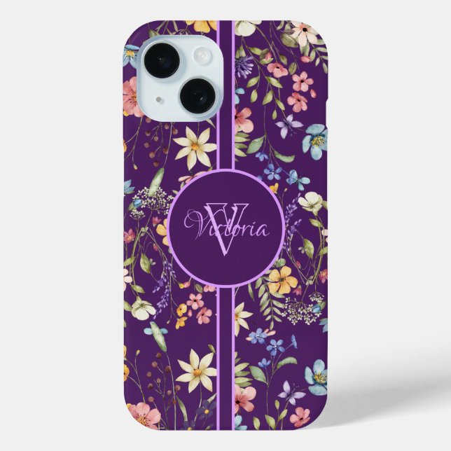 Coques Case-Mate iPhone Élégant Floral Violet Personnalisé (Verso)