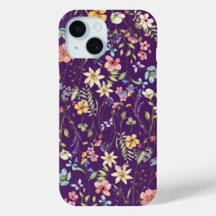 Coque Pour iPhone 15 Élégant Floral Violet Personnalisé