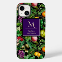 Elégant fruits tropicaux noir motif monogramme