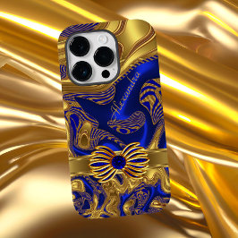 Coque Pour iPhone 14 Pro Élégant garnissage Abstrait Bleu Gold Bow