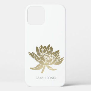 COQUE iPhone 12 ÉLÉGANT GLAMOROUS PALE GOLD FOIL BLANC LOTUS