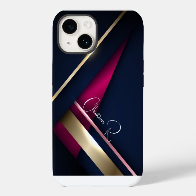 Coques Case-Mate iPhone Elégant Gold Blue Rose Abstrait (Verso)