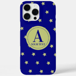 Coques iPhone 16 Pro Max Elegant Gold & Blue Star Pattern Monogram