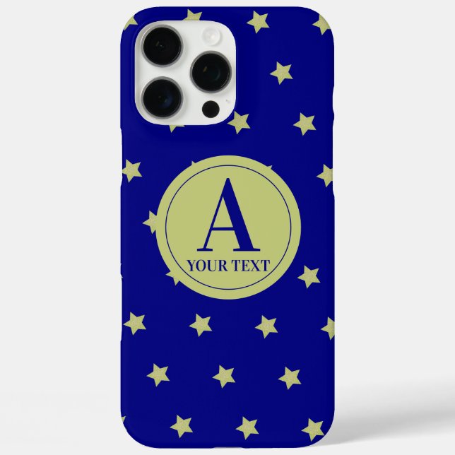 Coques Case-Mate iPhone Elegant Gold & Blue Star Pattern Monogram (Verso)