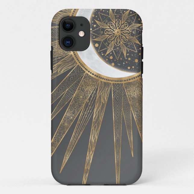 Coques Case-Mate iPhone Elegant Gold Doodles Sun Moon Mandala Design (Dos)