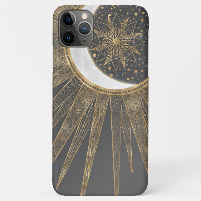 Coques Case-Mate iPhone Elegant Gold Doodles Sun Moon Mandala Design (Dos)