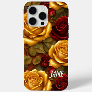 Coque iPhone 15 Pro Max Élégant Golden Roses Valentines Spécial
