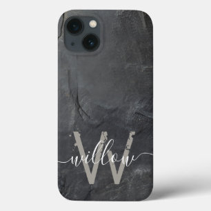 Case-Mate iPhone Case Élégant Gris de Charbon Stone Script Monogramme