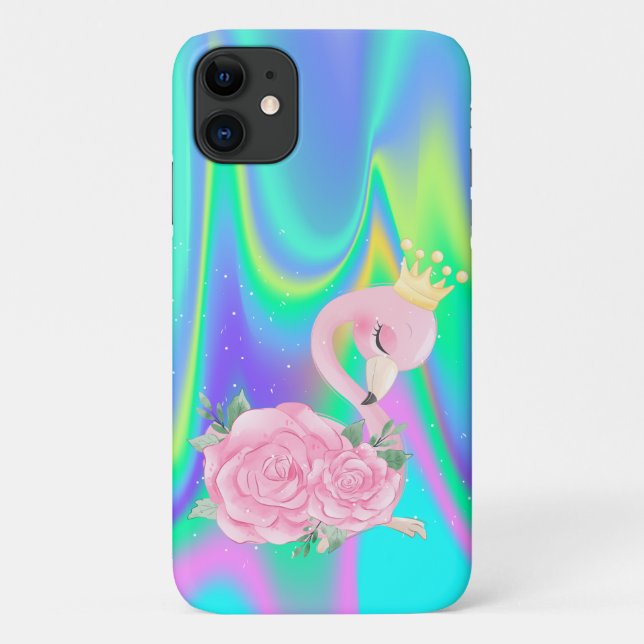 Coques Case-Mate iPhone Élégant Holographique mignon Flamant rose bébé (Dos)