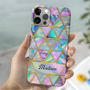 Coques iPhone 16 Pro Élégant holographique tendance faux or géométrique