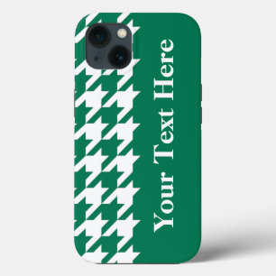 iPhone 13 Case Elegant Houndstooth Emerald avec texte personnalis