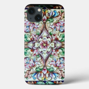 iPhone 13 CASE ÉLÉGANT IMAGINAIRE FLORAL VERT ROSE
