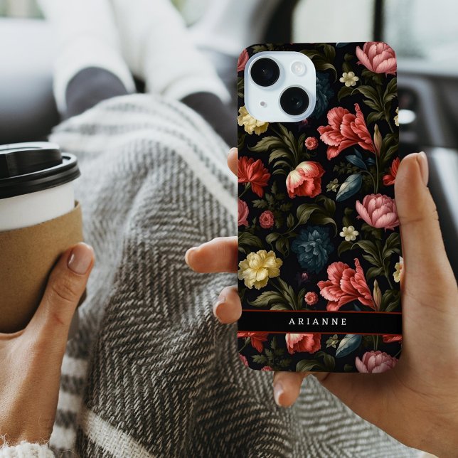 Coques Case-Mate iPhone Élégant Imaginaire noir floral personnalisé (Créateur téléchargé)