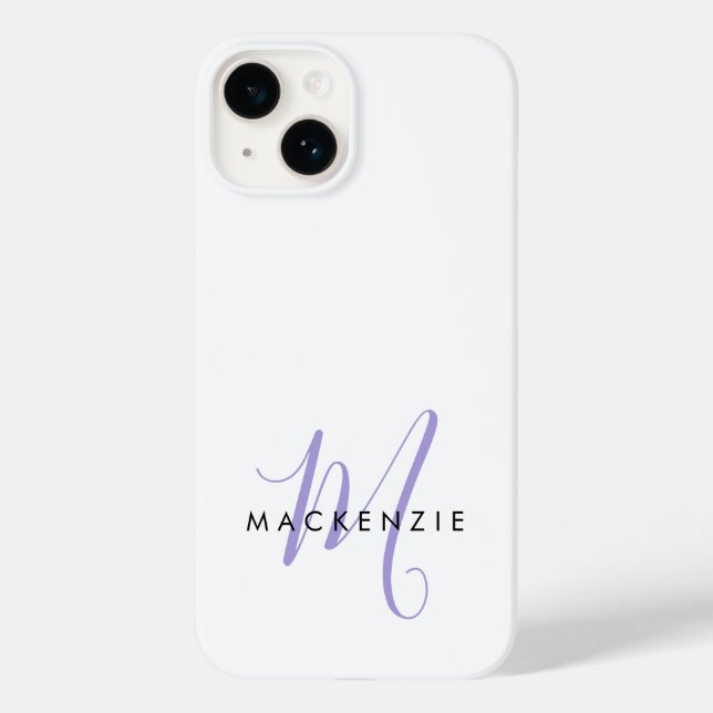 Coques Case-Mate iPhone Élégant Lavande Blanche moderne Monogramme de scri (Verso)