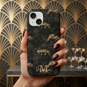 Coques iPhone 16 Élégant léopard Art Déco noir et or