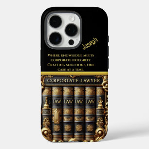 Coques iPhone 16 Pro Élégant livre de droit montrant l'expertise