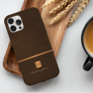 Coques iPhone 16 Plus Elégant look en cuir doré élégant monogrammed