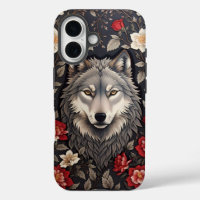 Élégant loup gris floral