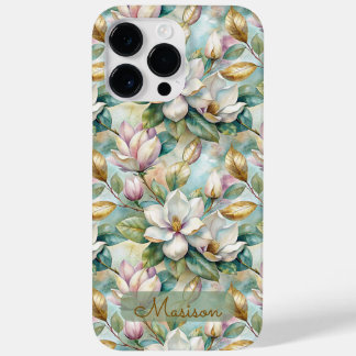 Coque Pour Pour iPhone 14 Pro Max Elegant Magnolias Flowers Gold with Name