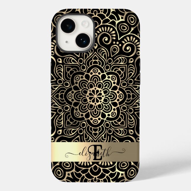 Coques Case-Mate iPhone Élégant Mandala d'or noir élégant (Verso)