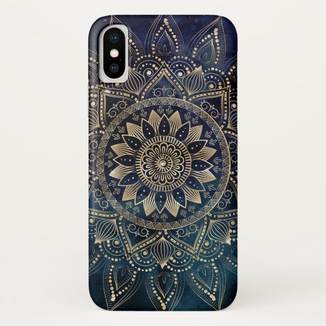 Coques Case-Mate iPhone Elégant Mandala Gold Blue Galaxy (Dos)