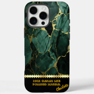 Coques iPhone 16 Pro Max Élégant marbre émeraude avec détails dorés