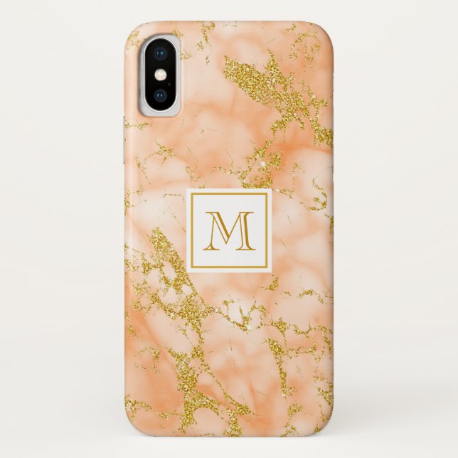 Coques Case-Mate iPhone Elégant Marbre Orange Monogramme Parties scintilla (Dos)