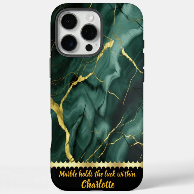 Coques Case-Mate iPhone Elégant marbre vert avec design veineux doré (Verso)