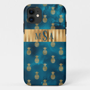 Case-Mate iPhone Case Élégant métal Turquoise d'ananas Monogramme