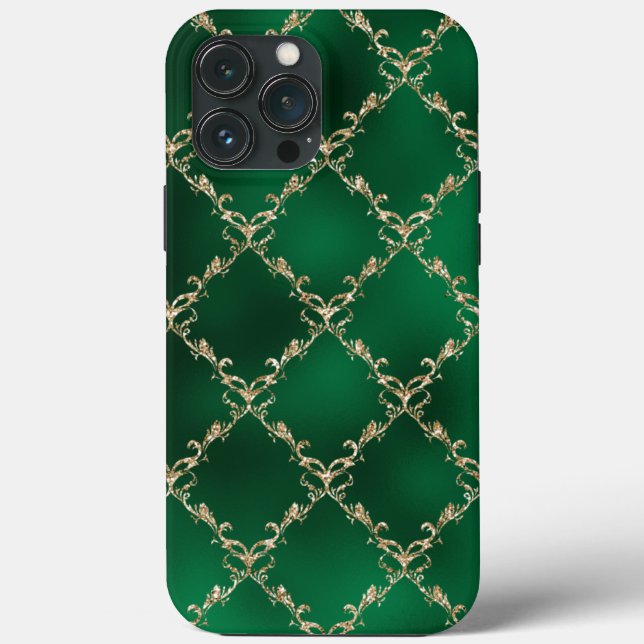 Coques Case-Mate iPhone Élégant métal vert or Damask (Verso)